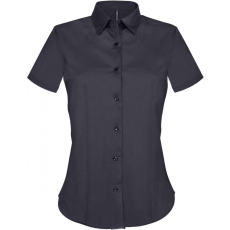 KARIBAN Női blúz Kariban KA532 Ladies' Short-Sleeved Cotton/Elastane Shirt -L, Navy