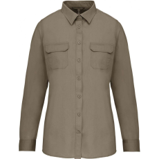 KARIBAN Női blúz Kariban KA591 Ladies' Long Sleeved Safari Shirt -XS, Light Khaki