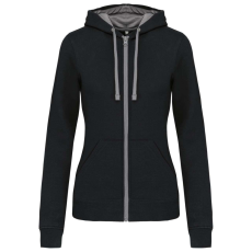 KARIBAN Női cipzáras pulóver kontrasztos bélésű kapucnival, Kariban KA467, Black/Fine Grey-2XL