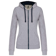 KARIBAN Női cipzáras pulóver kontrasztos bélésű kapucnival, Kariban KA467, Oxford Grey/Navy-XL
