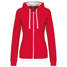 KARIBAN Női cipzáras pulóver kontrasztos bélésű kapucnival, Kariban KA467, Red/White-2XL női pulóver, kardigán