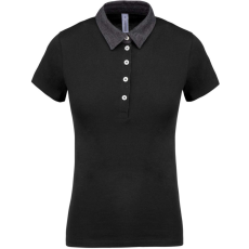 KARIBAN Női galléros jersey póló, kontrasztos gallérral, Kariban KA261, Black/Dark Grey Heather-2XL