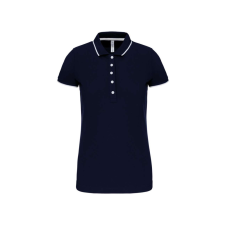 KARIBAN Női galléros piké póló, kontrasztcsíkos szélekkel, Kariban KA252, Navy/White/Red-L női póló