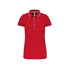 KARIBAN Női galléros piké póló, kontrasztcsíkos szélekkel, Kariban KA252, Red/White/Navy-2XL