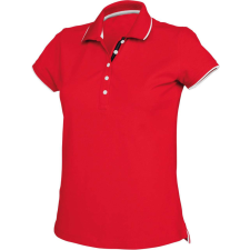 KARIBAN Női galléros piké póló, kontrasztcsíkos szélekkel, Kariban KA252, Red/White/Navy-M női póló