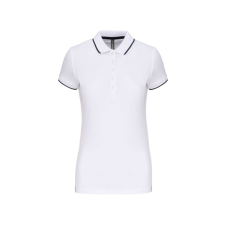 KARIBAN Női galléros piké póló, kontrasztcsíkos szélekkel, Kariban KA252, White/Navy-2XL női póló