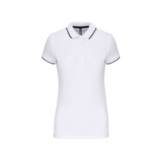 KARIBAN Női galléros piké póló, kontrasztcsíkos szélekkel, Kariban KA252, White/Navy-XL