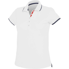 KARIBAN Női galléros piké póló, kontrasztcsíkos szélekkel, Kariban KA252, White/Navy-XS