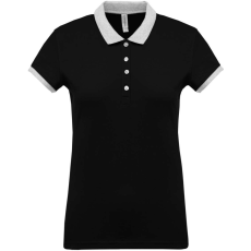 KARIBAN Női galléros piké póló, kontrasztos passzékkal, Kariban KA259, Black/Oxford Grey-XL