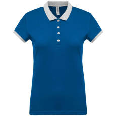 KARIBAN Női galléros piké póló, kontrasztos passzékkal, Kariban KA259, Light Royal Blue/Oxford Grey-S