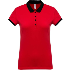 KARIBAN Női galléros piké póló, kontrasztos passzékkal, Kariban KA259, Red/Black-M női póló