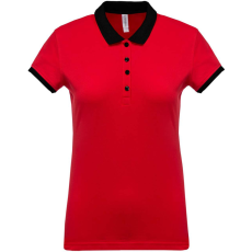 KARIBAN Női galléros piké póló, kontrasztos passzékkal, Kariban KA259, Red/Black-XS