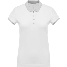 KARIBAN Női galléros piké póló, kontrasztos passzékkal, Kariban KA259, White/Oxford Grey-L