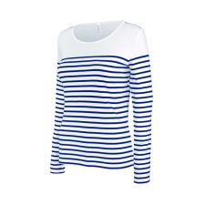 KARIBAN Női hosszú ujjú, csíkos pamut póló, Kariban KA386, Striped White/Navy-S női póló
