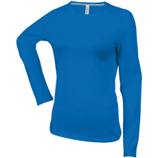 KARIBAN Női hosszú ujjú kereknyakú pamut póló, Kariban KA383, Light Royal Blue-2XL