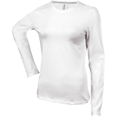 KARIBAN Női hosszú ujjú kereknyakú pamut póló, Kariban KA383, White-3XL