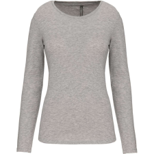 KARIBAN Női hosszú ujjú kereknyakú sztreccs póló, Kariban KA3017, Light Grey Heather-XL női póló