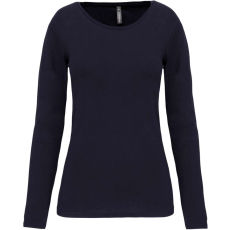 KARIBAN Női hosszú ujjú kereknyakú sztreccs póló, Kariban KA3017, Navy-L