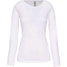 KARIBAN Női hosszú ujjú kereknyakú sztreccs póló, Kariban KA3017, White-M