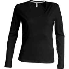 KARIBAN Női hosszú ujjú V-nyakú pamut póló, Kariban KA382, Black-2XL női póló