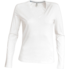 KARIBAN Női hosszú ujjú V-nyakú pamut póló, Kariban KA382, White-2XL női póló