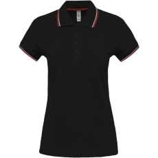 KARIBAN Női kontrasztcsíkos rövid ujjú galléros piké póló, Kariban KA251, Black/Red/White-S