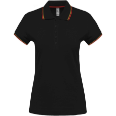 KARIBAN Női kontrasztcsíkos rövid ujjú galléros piké póló, Kariban KA251, Black/Red/Yellow-M