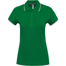 KARIBAN Női kontrasztcsíkos rövid ujjú galléros piké póló, Kariban KA251, Kelly Green/Light Grey/White-XS