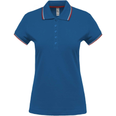 KARIBAN Női kontrasztcsíkos rövid ujjú galléros piké póló, Kariban KA251, Light Royal Blue/Red/White-L