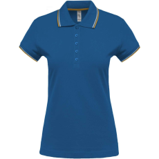 KARIBAN Női kontrasztcsíkos rövid ujjú galléros piké póló, Kariban KA251, Light Royal Blue/Yellow/White-M