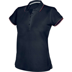 KARIBAN Női kontrasztcsíkos rövid ujjú galléros piké póló, Kariban KA251, Navy/Red/White-XL