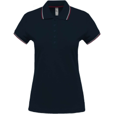 KARIBAN Női kontrasztcsíkos rövid ujjú galléros piké póló, Kariban KA251, Navy/Wine/White-XS