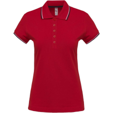 KARIBAN Női kontrasztcsíkos rövid ujjú galléros piké póló, Kariban KA251, Red/Navy/White-M