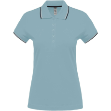 KARIBAN Női kontrasztcsíkos rövid ujjú galléros piké póló, Kariban KA251, Sky Blue/Navy/White-L