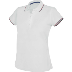 KARIBAN Női kontrasztcsíkos rövid ujjú galléros piké póló, Kariban KA251, White/Navy/Red-XS