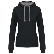 KARIBAN Női pulóver kontrasztos bélésű kapucnival, Kariban KA465, Black/Fine Grey-M