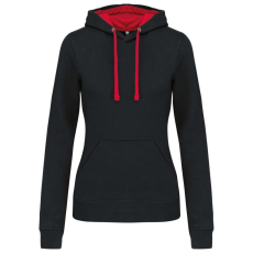 KARIBAN Női pulóver kontrasztos bélésű kapucnival, Kariban KA465, Black/Red-L