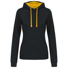 KARIBAN Női pulóver kontrasztos bélésű kapucnival, Kariban KA465, Black/Yellow-L