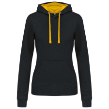 KARIBAN Női pulóver kontrasztos bélésű kapucnival, Kariban KA465, Black/Yellow-XS női pulóver, kardigán