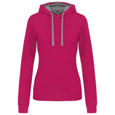 KARIBAN Női pulóver kontrasztos bélésű kapucnival, Kariban KA465, Fuchsia/Fine Grey-XL női pulóver, kardigán