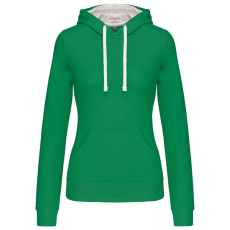 KARIBAN Női pulóver kontrasztos bélésű kapucnival, Kariban KA465, Light Kelly Green/White-XS