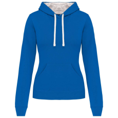 KARIBAN Női pulóver kontrasztos bélésű kapucnival, Kariban KA465, Light Royal Blue/White-L
