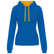 KARIBAN Női pulóver kontrasztos bélésű kapucnival, Kariban KA465, Light Royal Blue/Yellow-XS női pulóver, kardigán