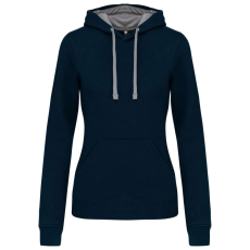 KARIBAN Női pulóver kontrasztos bélésű kapucnival, Kariban KA465, Navy/Fine Grey-2XL