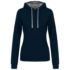 KARIBAN Női pulóver kontrasztos bélésű kapucnival, Kariban KA465, Navy/Fine Grey-XS női pulóver, kardigán