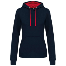 KARIBAN Női pulóver kontrasztos bélésű kapucnival, Kariban KA465, Navy/Red-S női pulóver, kardigán
