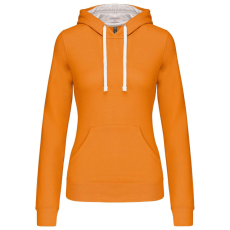 KARIBAN Női pulóver kontrasztos bélésű kapucnival, Kariban KA465, Orange/White-M