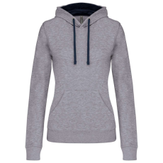 KARIBAN Női pulóver kontrasztos bélésű kapucnival, Kariban KA465, Oxford Grey/Navy-L