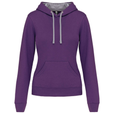 KARIBAN Női pulóver kontrasztos bélésű kapucnival, Kariban KA465, Purple/Oxford Grey-XL