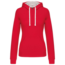 KARIBAN Női pulóver kontrasztos bélésű kapucnival, Kariban KA465, Red/White-S női pulóver, kardigán